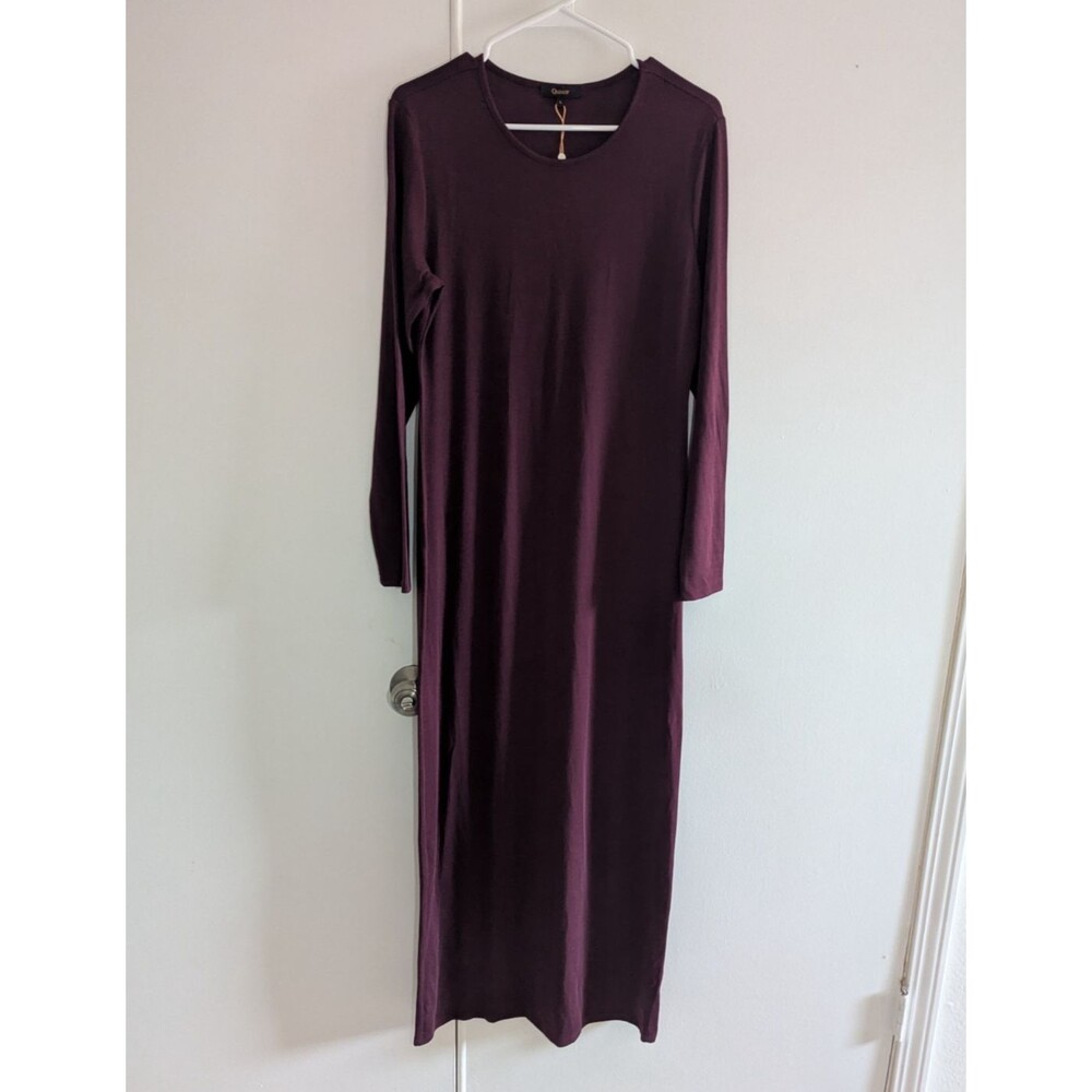 Quince Jersey Long Sleeve Maxi Dress Size L Wine Tasting Red NWT Organic Cotton - Picture 2 of 7